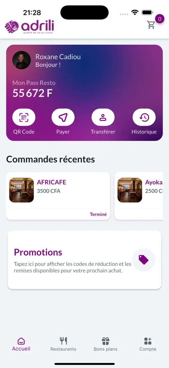 Aperçu de l'application Adrili